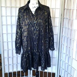 Zara nwt black and gold oversized shirt dress whit ruffle size  S